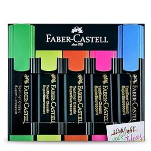 Faber-Castell Textliner Pen Set – Pack of 5 Assorted Colours ,Refillable Markers for Study.