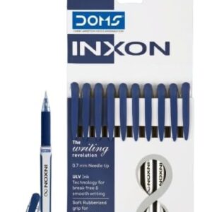 Doms Inxon Blue Ball Pen| 0.7mm ULV Ink Technology| Soft Rubberized Grip| Pack of 10 Blue Ballpens