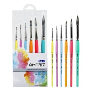 Doms Wood Amariz Artist Essentials Candy Round Brush Set | Pack of 6 | Sizes 2, 4, 6, 8, 10, 12