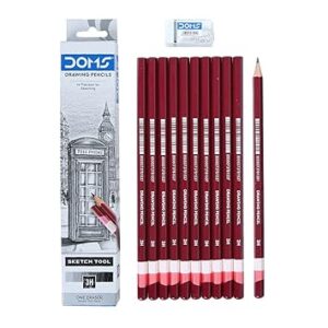 Doms Drawing & Sketching Graphite Pencils - Grade 3H , With 1 Eraser (PACK OF 1)