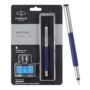 Parker Vector Mettalix Fountain Pen with Quink Ink Bottle |