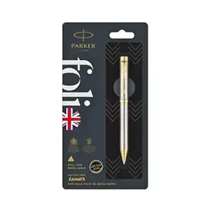 Parker Folio Stainless Steel Gold Trim Ball Pen