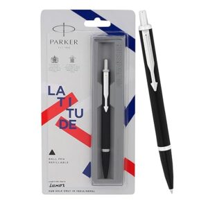 Parker Latitude Matte Black Chrome Trim Ball Pen | Blue Ink